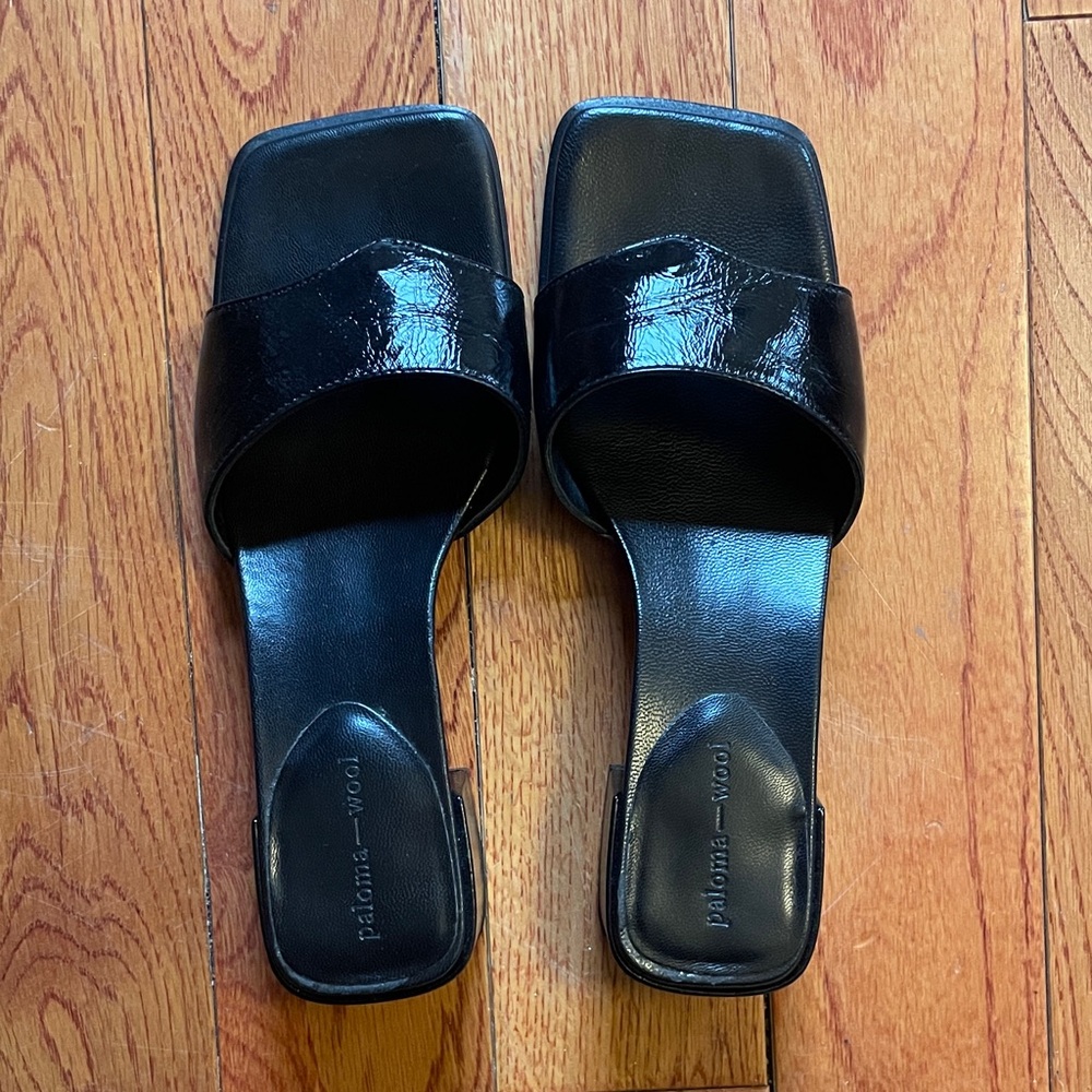 Paloma Wool Glossy Black Slide Sandals